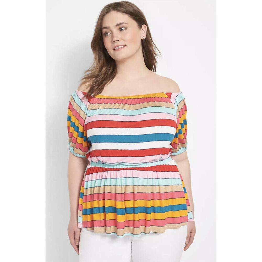 New Lane Bryant Womans Sz 14/16 Convertible Top Plus Stripes NWT‎